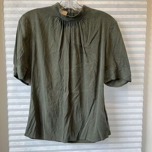 Kerber Green Blouse mock neck, zip closure back, short sleeve, size 36/US S